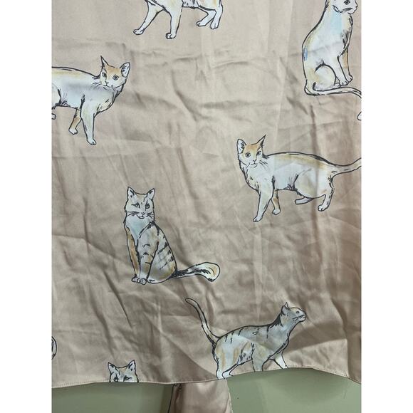 Zara cat print silky ‘fashion pajama’ blogger favorite blouse top, size small - Picture 10 of 16